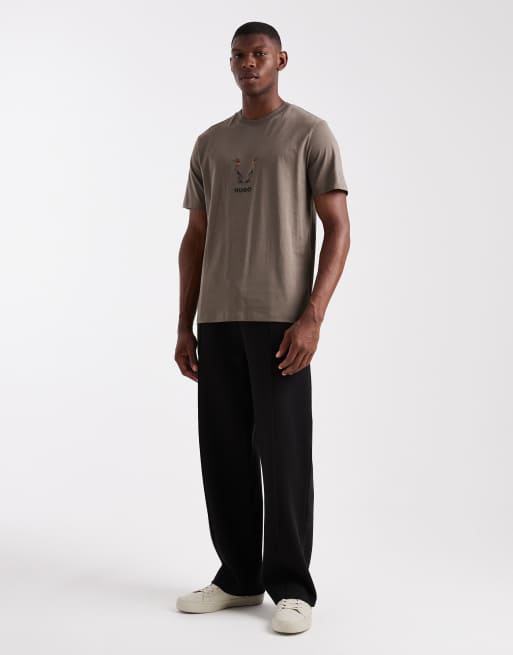 HUGO RED - Dugolini - T-shirt met geborduurd dier en centraal logo in grijs, 2 van 5