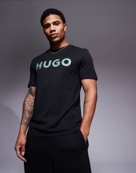 HUGO Red dulivio contrast chest logo t-shirt in black - view 1