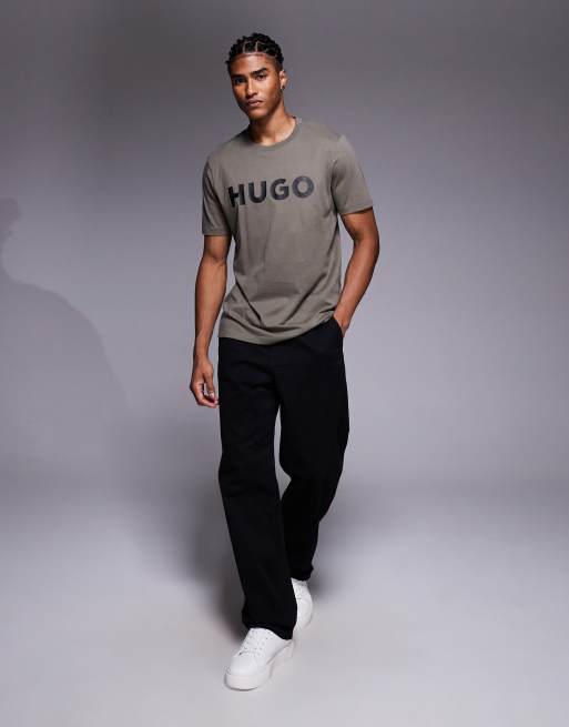 HUGO Red Dulivio logo front t-shirt in mid grey, 2 of 5