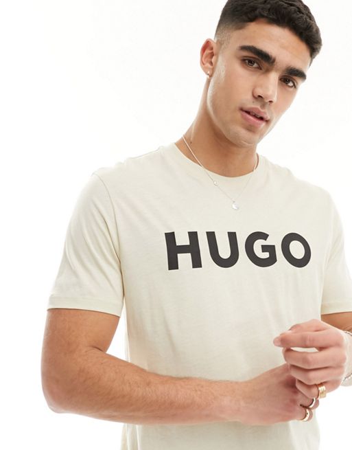 HUGO RED – Dulivio – Szarobeżowy T-shirt z logo