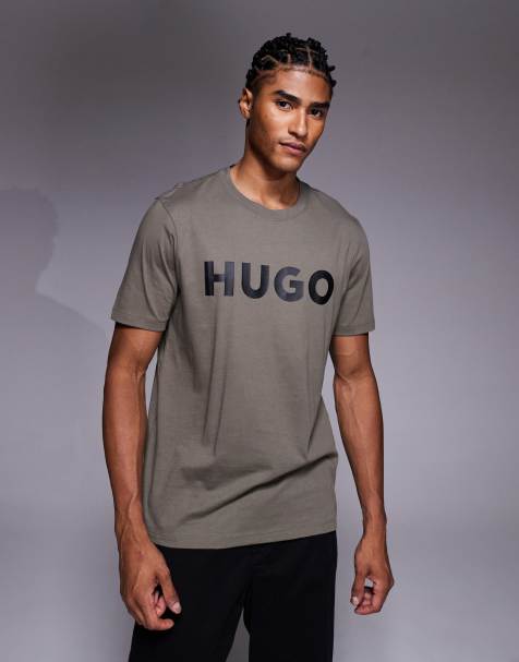 HUGO RED – Dulivio – Szary T-shirt z logo z przodu - view 1