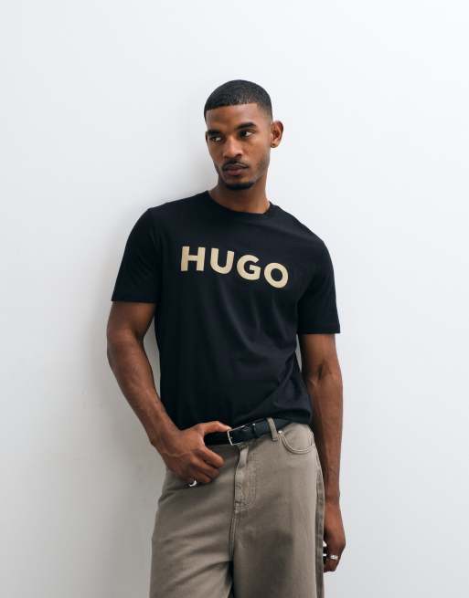 HUGO Red Dulivio t-shirt noir à imprimé ton sur ton sur la poitrine, 4 de 5