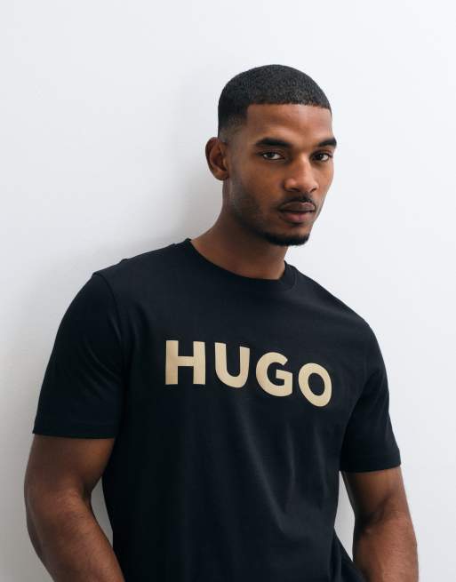 HUGO Red Dulivio tonal chest print t-shirt in black, 3 of 5