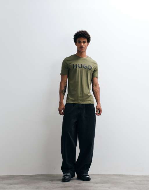 HUGO Red Dulivio tonal chest print t-shirt in green, 2 of 5