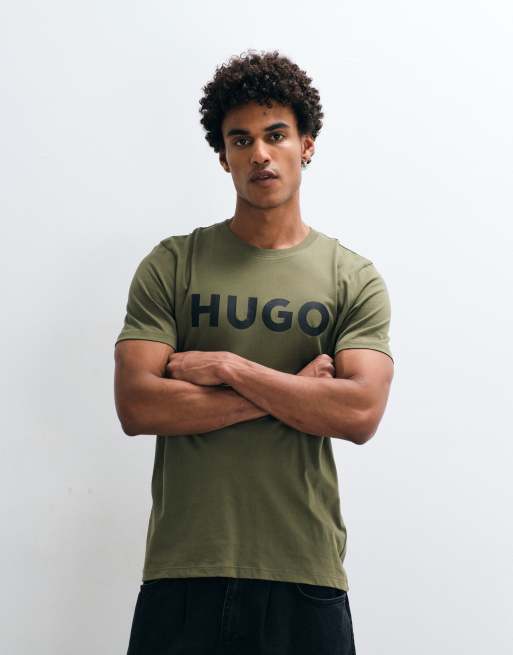 HUGO Red Dulivio tonal chest print t-shirt in green, 4 of 5