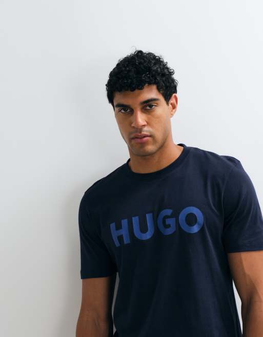 HUGO Red Dulivio tonal chest print t-shirt in navy , 2 of 5