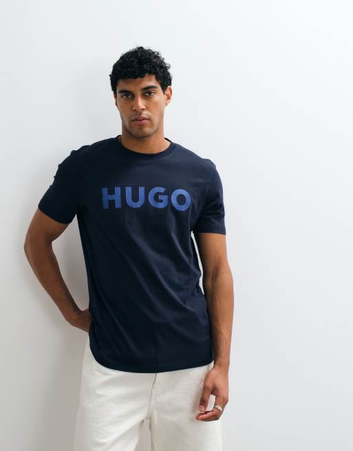 HUGO Red Dulivio tonal chest print t-shirt in navy , 3 of 5