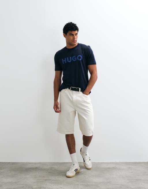 HUGO Red Dulivio tonal chest print t-shirt in navy , 4 of 5