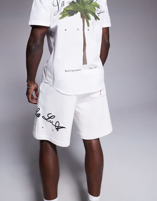 HUGO Red - Duold - Pantaloncini della tuta comodi bianco sporco in coordinato, 3 di 5