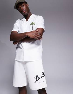 HUGO RED Duold relaxed fit sweat shorts in off white co-ord - view 1