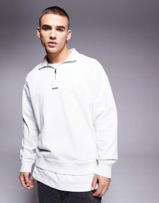 HUGO Red - Durty - Felpa color bianco sporco con zip corta