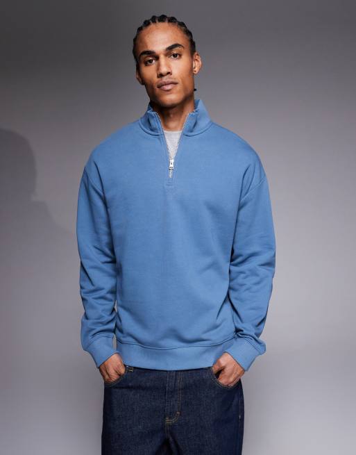 HUGO Red - Durty - Felpa color blu medio con zip corta