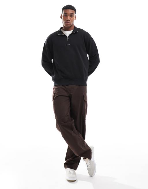HUGO Red durty half zip sweatshirt in black