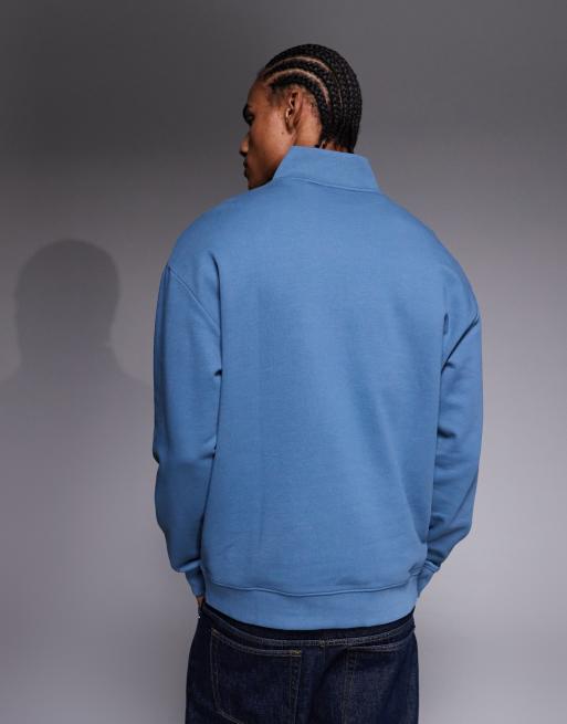 HUGO Red durty half zip sweatshirt in mid blue, 3 of 5