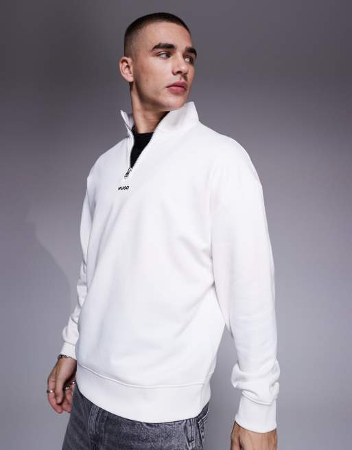 HUGO Red Durty half zip sweatshirt in stone, 3 of 4