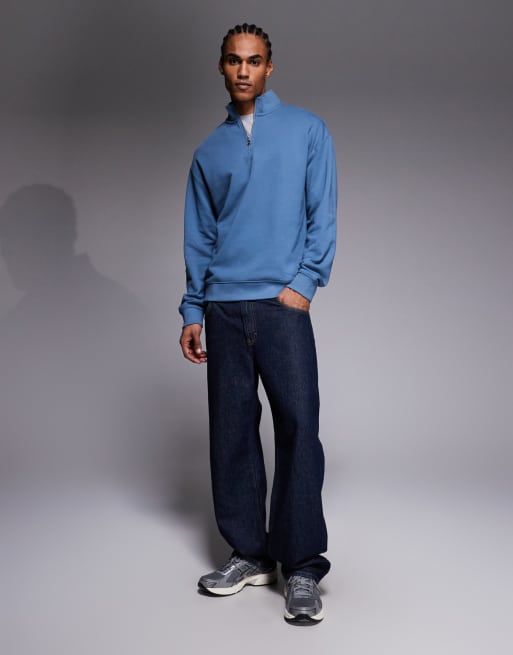 HUGO Red – Durty – Sweatshirt in Mittelblau mit kurzem Reißverschluss , 2 von 5