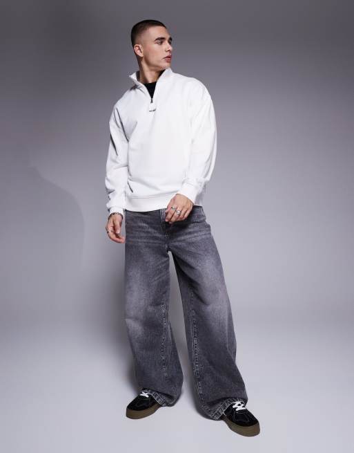 HUGO Red - Durty - Sweatshirt met halve rits in stone, 4 van 4