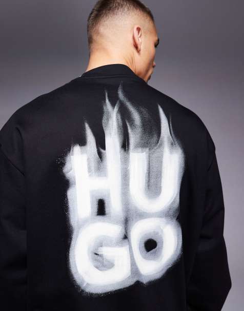 HUGO Red - Durungu - Sweat décontracté avec imprimé logo effet fumé devant - Noir - view 1