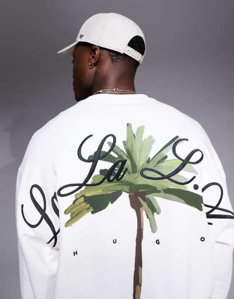 HUGO RED Dutap back print oversized fit sweatshirt in off white co-ord - view 1