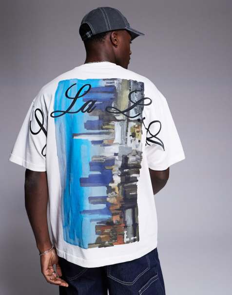 HUGO RED Duwrite palm back print oversized fit t-shirt in off white