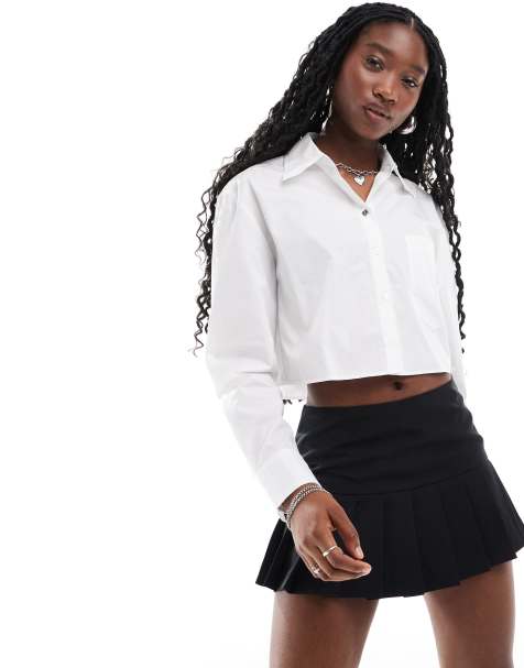 HUGO Red ecarla cropped long sleeve shirt in white - view 1