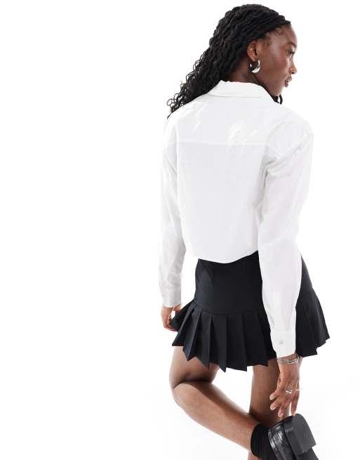 HUGO Red Ecarla cropped long sleeve shirt in white