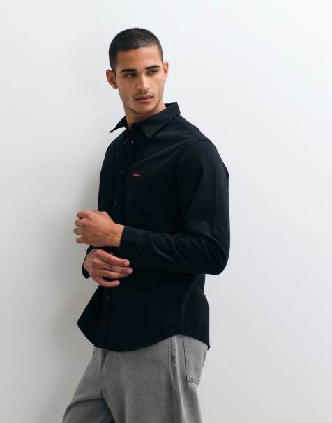 HUGO Red Edmund Overshirt mit Reißverschluss in Schwarz - view 1