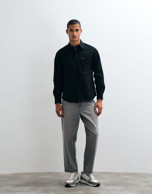 HUGO Red Edmund zip through overshirt in black, 2 of 5
