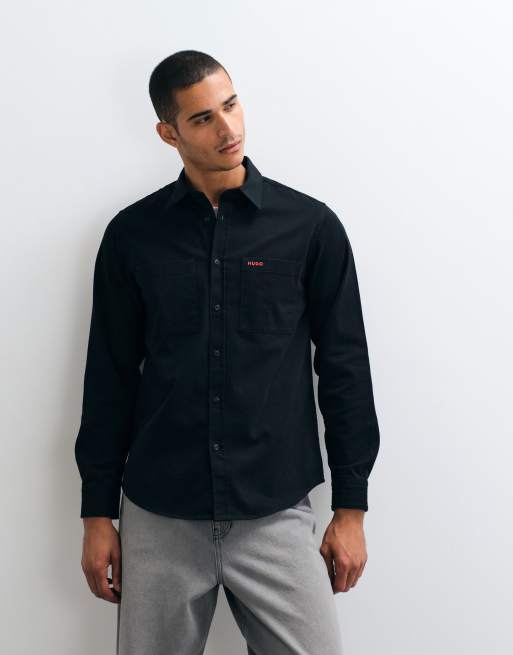 HUGO Red Edmund zip through overshirt in black, 3 of 5