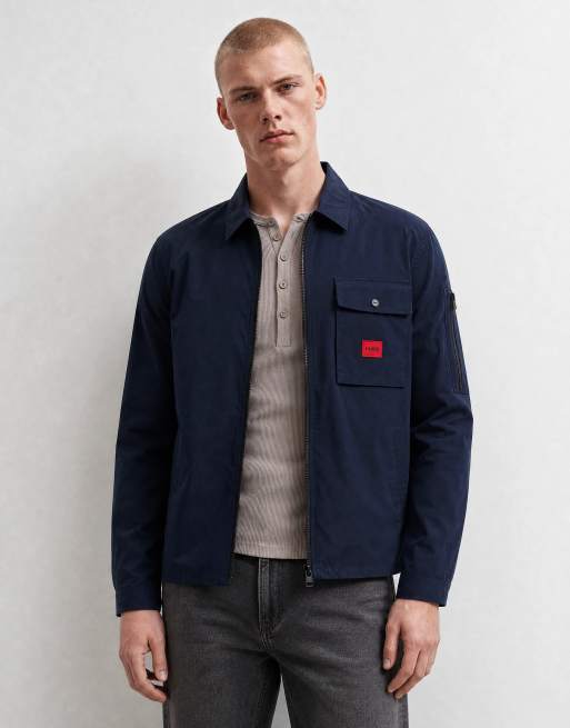 HUGO Red Edmund zip through overshirt in navy, 6 of 10