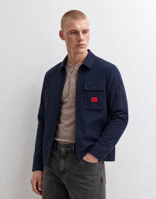 HUGO Red Edmund zip through overshirt in navy, 9 of 10