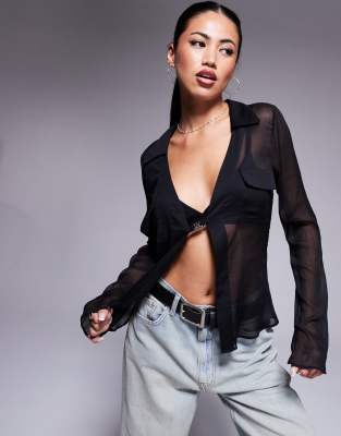 hugo red eleazara sheer blouse in black