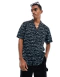 [Hugo Red] HUGO RED Ellino shirt in black print S Turquoise/aqua