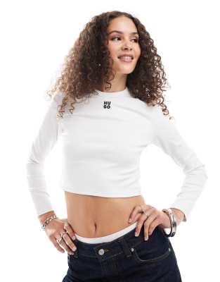 HUGO Red – Enges Langarmshirt in Weiß