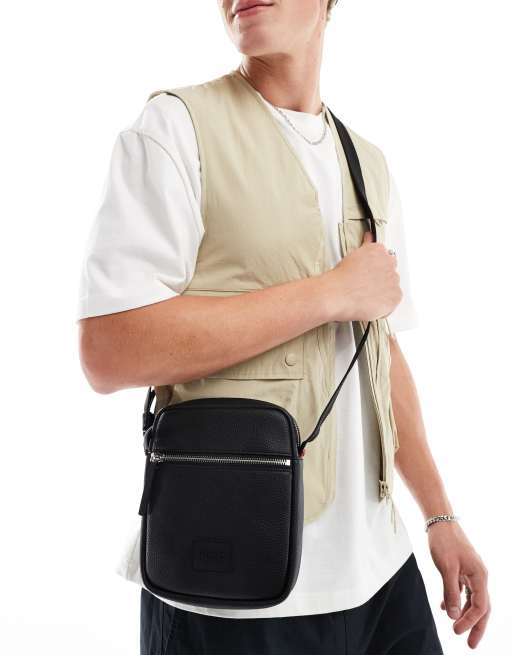 HUGO RED - Ethan - Borsa a tracolla nera in pelle sintetica