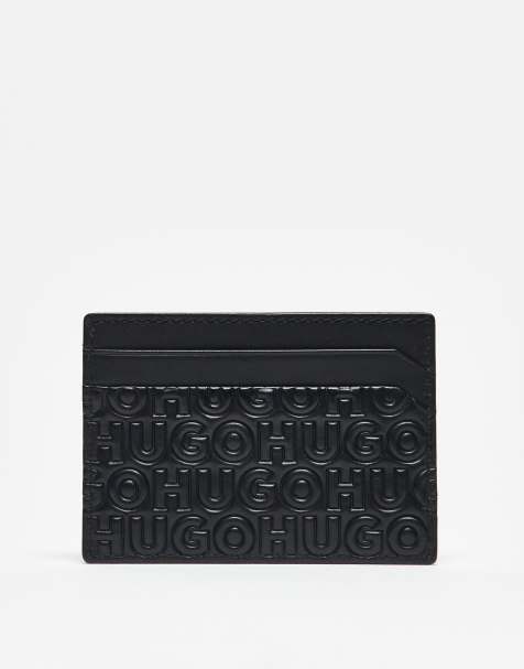 HUGO RED Ethon debossed logo leather cardholder in black - view 1
