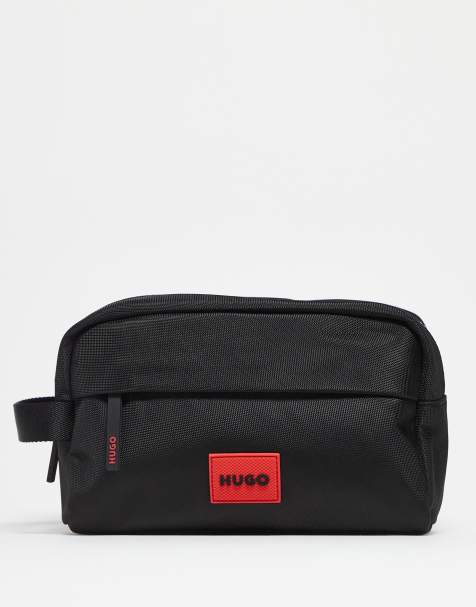 HUGO Red Ethon label logo washbag in black - view 1