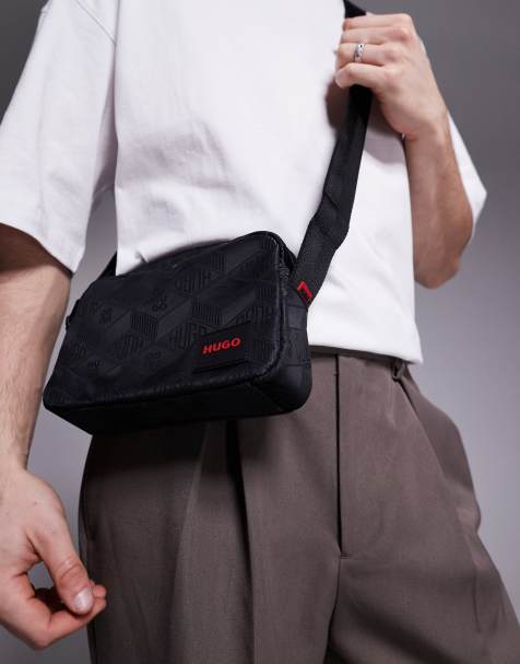 HUGO RED - Ethon - Sac bandoulière avec logo ton sur ton sur l'ensemble - Noir - view 1