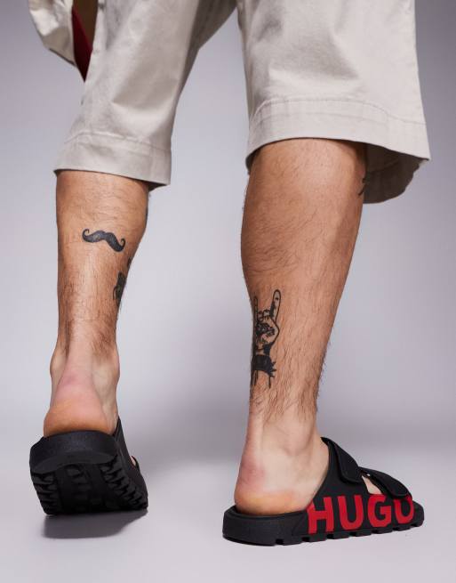 HUGO RED Evander large logo sandals in black | ASOS