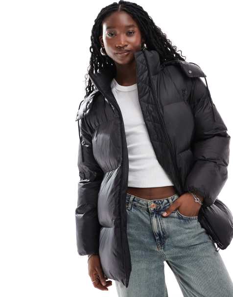 HUGO Red falentina longline puffer jacket with logo belt detail - view 1