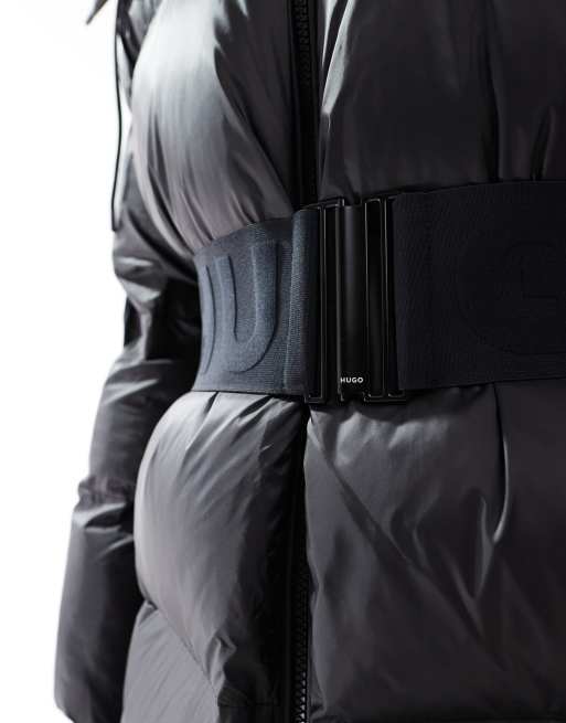 HUGO Red falentina longline puffer jacket with logo belt detail