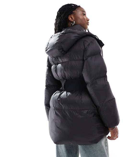 HUGO Red falentina longline puffer jacket with logo belt detail