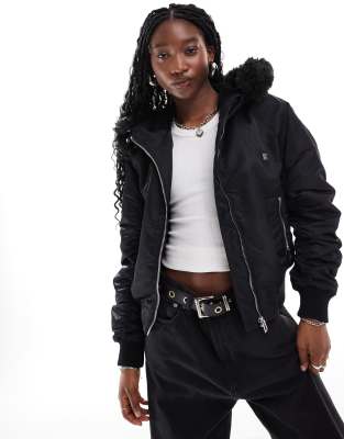 Hugo Red HUGO Red falora hooded bomber jacket in black with zip hood