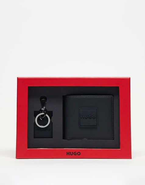 HUGO RED faux leather wallet and keyring giftset in black - view 1