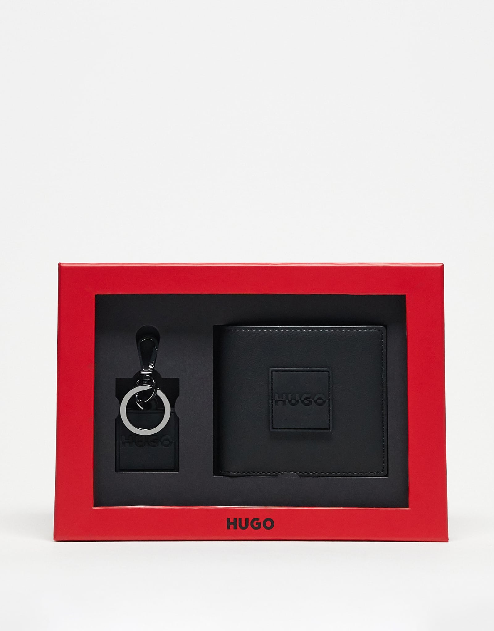 Подарочный набор из бумажника и брелка из искусственной кожи HUGO RED черного цвета
