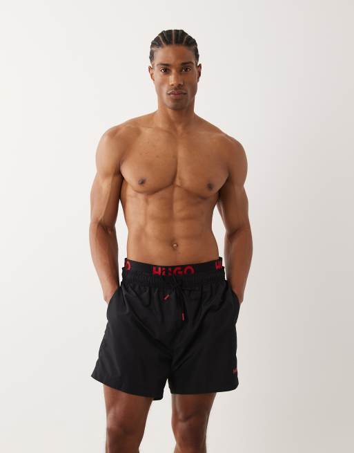 HUGO Red flex logo swim shorts in black, 3 of 5