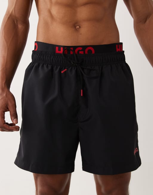 HUGO Red flex logo swim shorts in black, 5 of 5