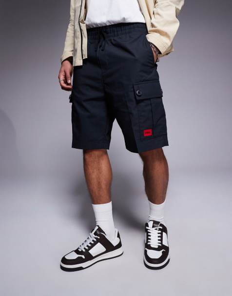 HUGO RED Garlio label logo cargo sweat shorts in black