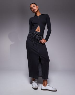 Hugo Red HUGO Red gatje maxi denim skirt in washed black
