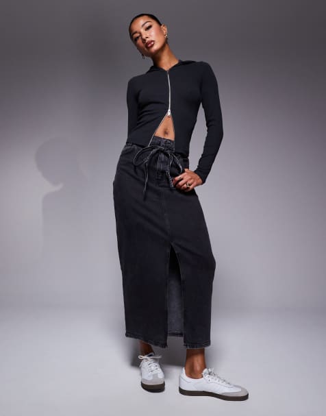 HUGO Red gatje maxi denim skirt in washed black - view 1